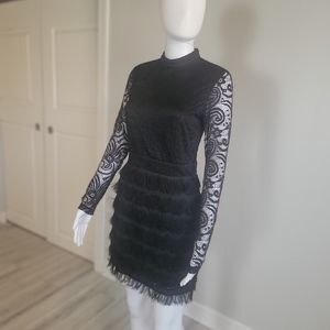 Boohoo Lace Fringe High Neck Mini Dress 4 New With Tags
